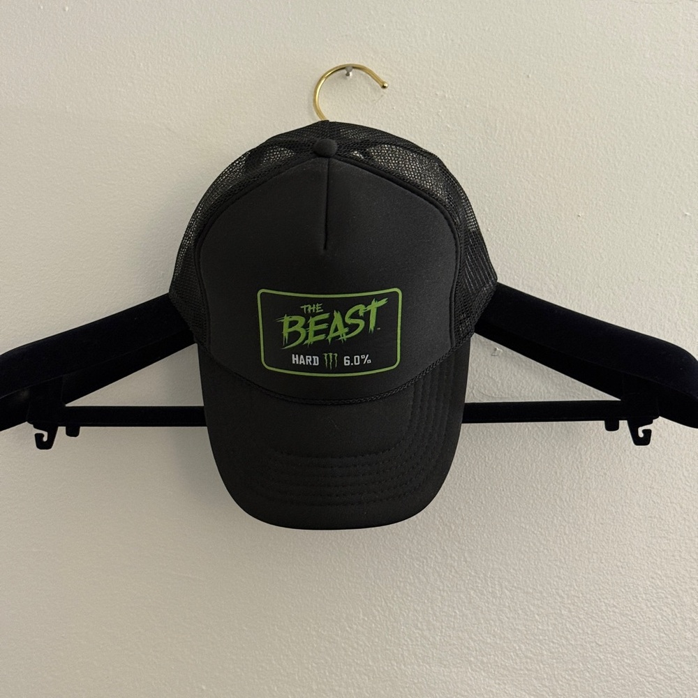 Black MONSTER The Beast Trucker Hat with Green Logo